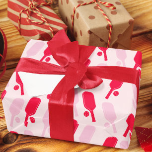 Papier Cadeau Motif de pickleball rose et rouge