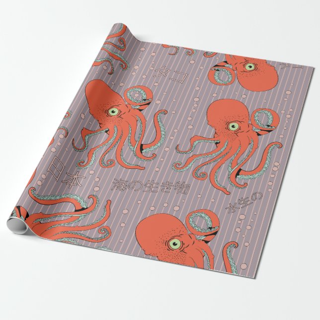 Papier Cadeau Motif de pieuvre japonaise (Déroulé)