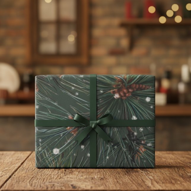 Papier Cadeau Motif de pin d'hiver rustique moderne (Créateur téléchargé)