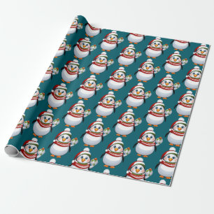 Papier Cadeau Motif de pingouin de Noël bleu mou