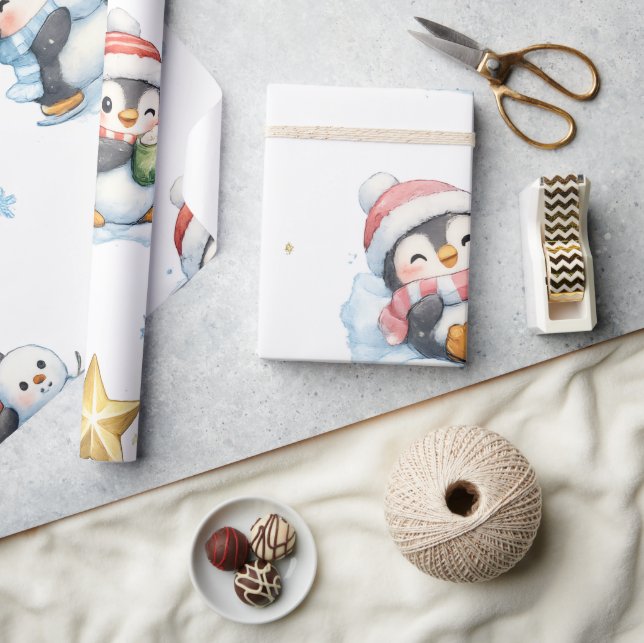 Papier Cadeau Motif de pingouin de Noël mignon (Artisanat)