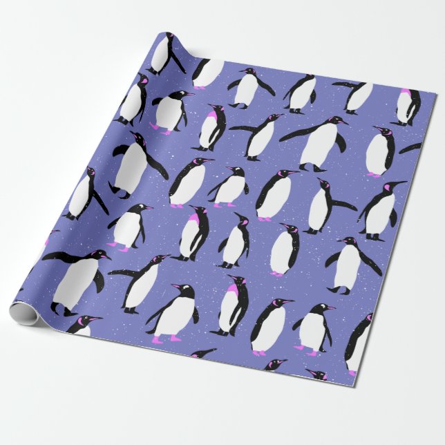 Papier Cadeau Motif de pingouin d'hiver mignon (Déroulé)