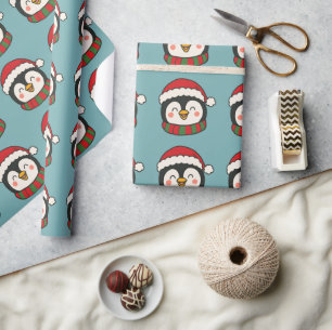 Papier Cadeau Motif de pingouin mignon pour Noël et les fêtes