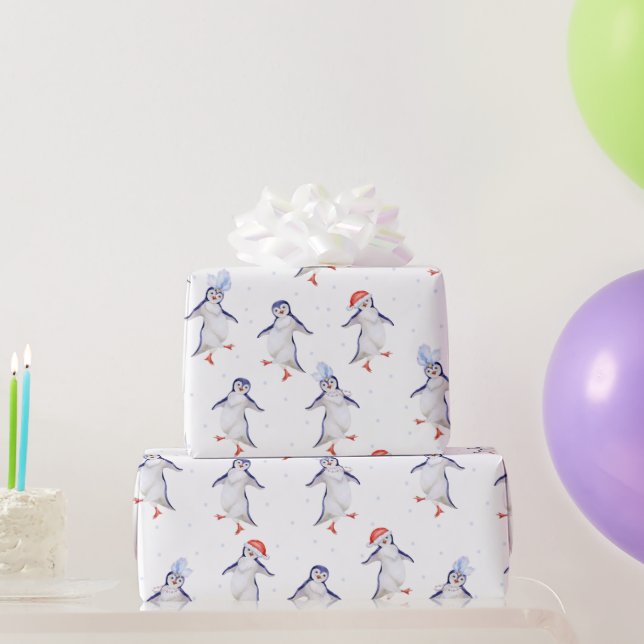 Papier Cadeau Motif de pingouins dansants de Noël (Cadeaux de fête)