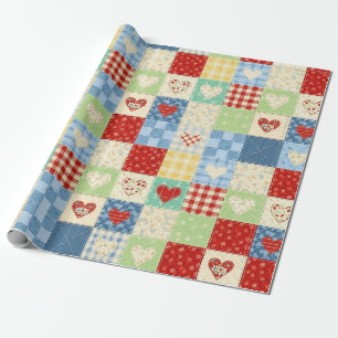 Papier Cadeau Motif de pique-nique Cœurs Patchwork Rustique