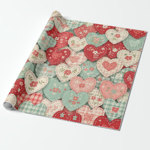 Papier Cadeau Motif de pique-nique Cœurs Patchwork Rustique (2)