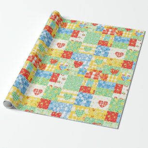 Papier Cadeau Motif de pique-nique en patchwork floral pastel