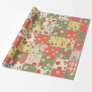 Papier Cadeau Motif de pique-nique en patchwork floral pastel (1