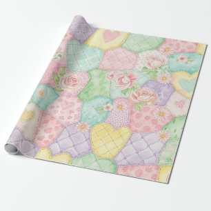 Papier Cadeau Motif de pique-nique patchwork floral pastel (4)
