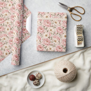 Papier Cadeau Motif de pivoines fleuries vintage