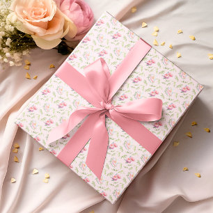 Papier Cadeau Motif de pivoines roses avec feuilles de bambou