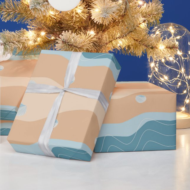 Papier Cadeau Motif de plage abstrait Lignes de vagues Sable ble (Vacances)