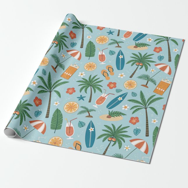 Papier Cadeau Motif de plage d'été tropical (2) (Déroulé)