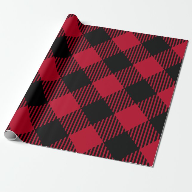 Papier Cadeau Motif de plaid de Buffalo de contrôle de rouge et (Déroulé)