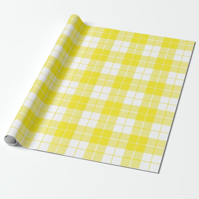 Papier Cadeau Motif de plaid jaune et blanc|Grand| (Déroulé)