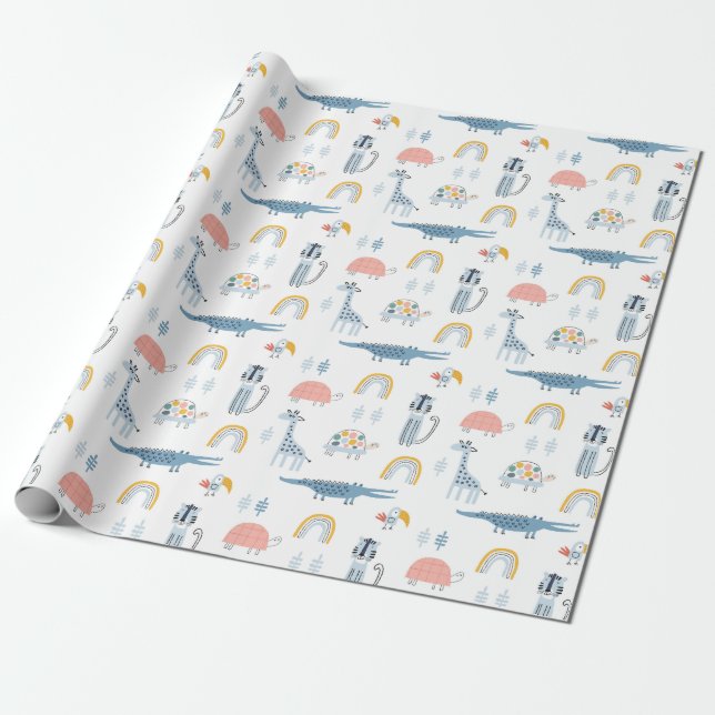 Papier Cadeau Motif de plaisir animal Doodle (Déroulé)