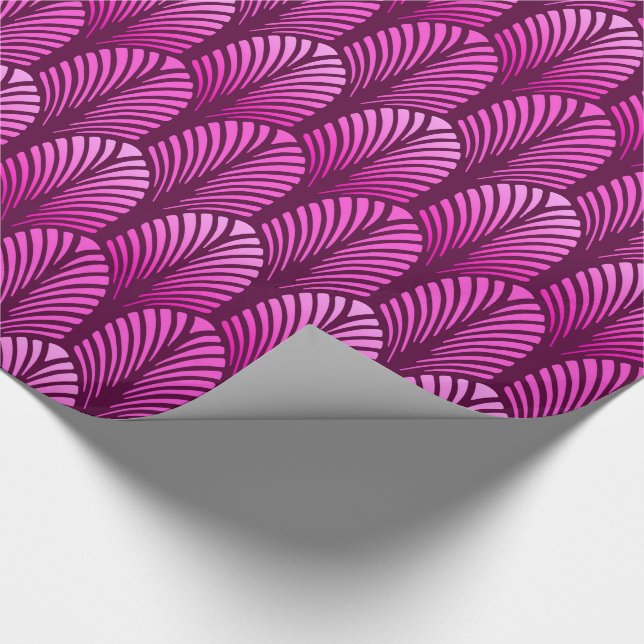 Papier Cadeau Motif de plume d'art déco, pourpre d'améthyste (Coin)