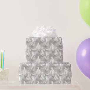 Papier Cadeau Motif de plumes grises et blanches pour mariage 
