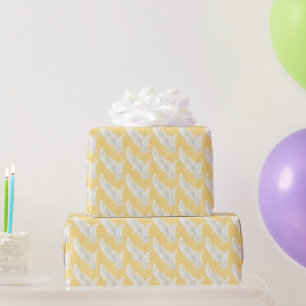 Papier Cadeau Motif de plumes jaunes et blanches pour mariage 