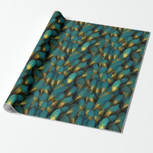 Papier Cadeau Motif de plumes turquoises modernes
