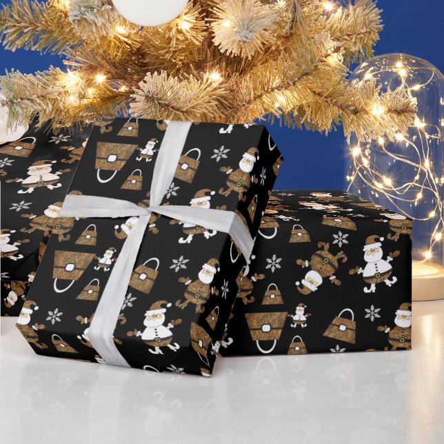 Papier Cadeau Motif de poche Leopard Père Noël en noir (Vacances)