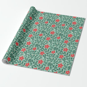 Papier Cadeau Motif de poinsettia d'hiver - Fleur de Noël