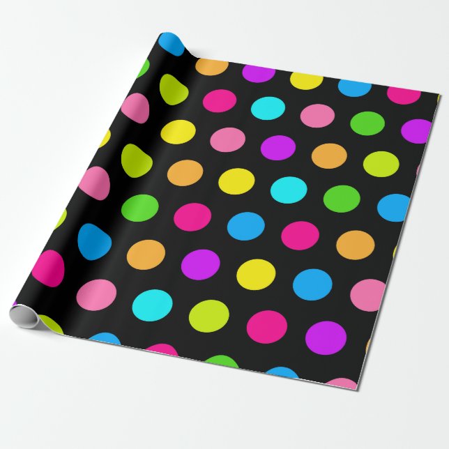 Papier Cadeau Motif de point de Polka Neon vibrant (Déroulé)