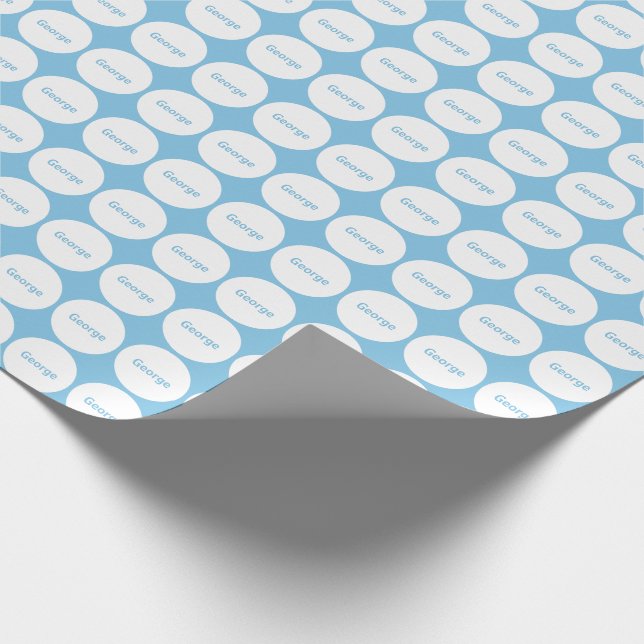 Papier Cadeau Motif de points blanc sur bleu-clair avec le nom (Coin)