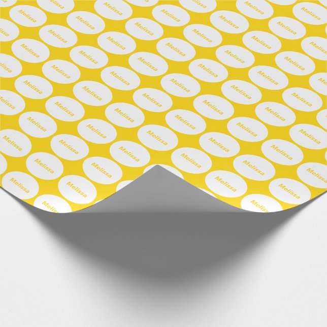 Papier Cadeau Motif de points blanc sur le jaune d'or avec le (Coin)