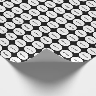 Papier Cadeau Motif de points blanc sur le noir avec le nom