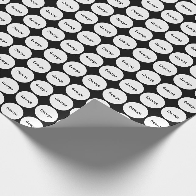 Papier Cadeau Motif de points blanc sur le noir avec le nom (Coin)