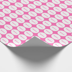 Papier Cadeau Motif de points blanc sur le rose avec le nom