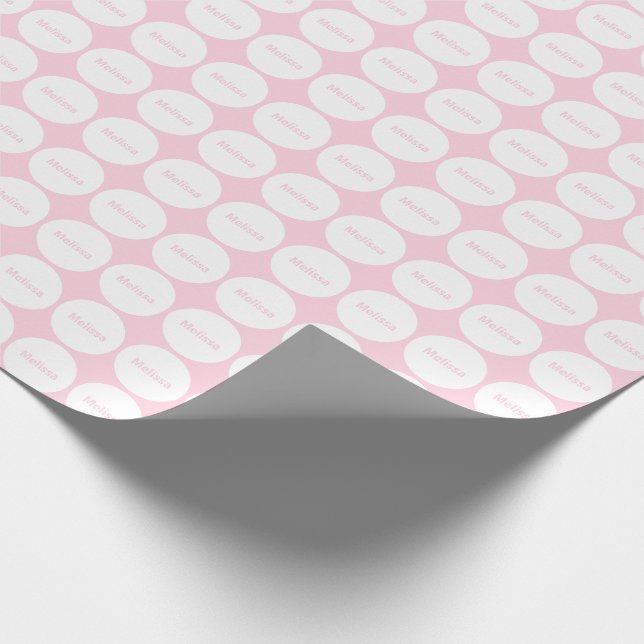Papier Cadeau Motif de points blanc sur rose-clair avec le nom (Coin)
