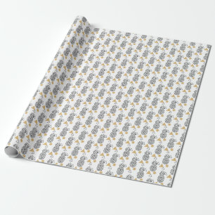 Papier Cadeau Motif de points d'or géométriques à ananas.