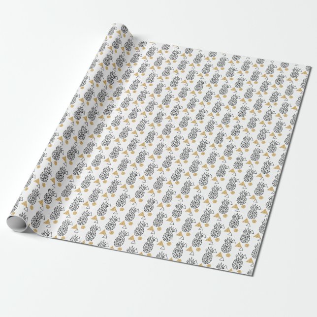 Papier Cadeau Motif de points d'or géométriques à ananas. (Déroulé)