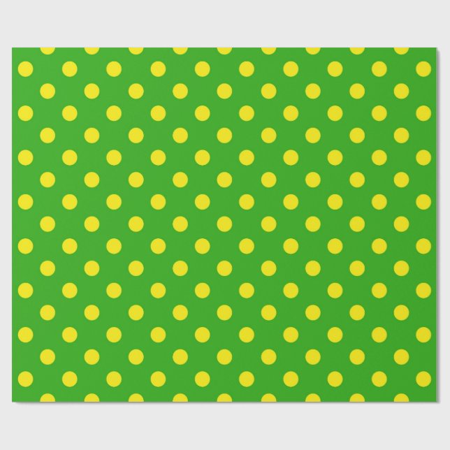 Papier Cadeau Motif de points jaunes sur fond vert  (Plat)