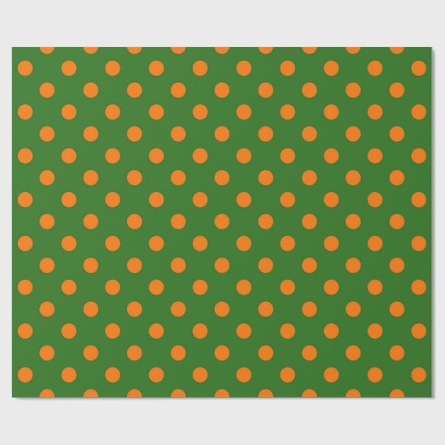 Papier Cadeau Motif de points orange sur fond vert  (Plat)