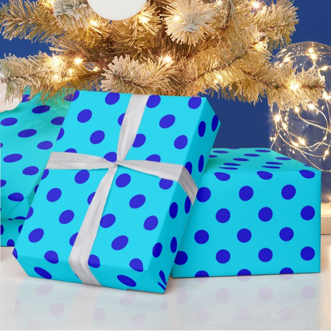 Papier Cadeau Motif de points polka cyan et bleu (Créateur téléchargé)