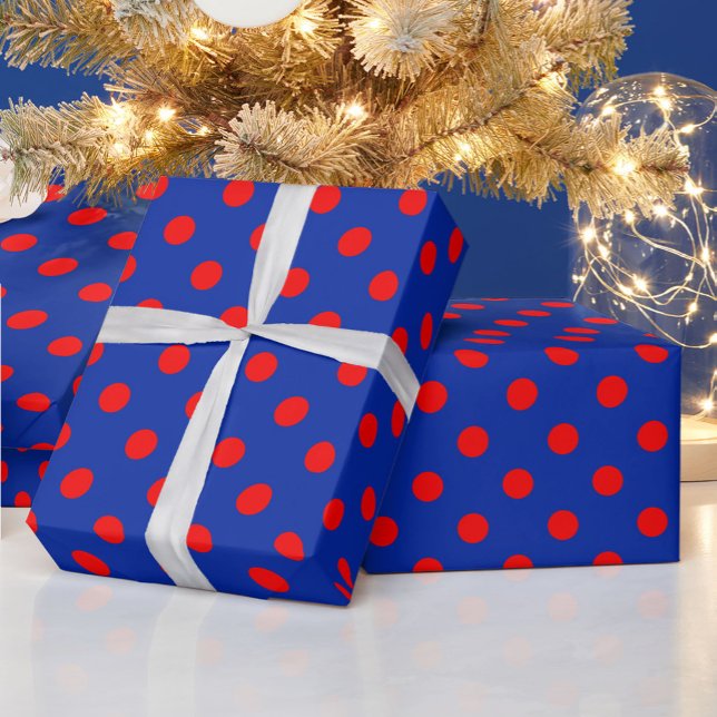 Papier Cadeau Motif de points rouges sur fond bleu  (Créateur téléchargé)