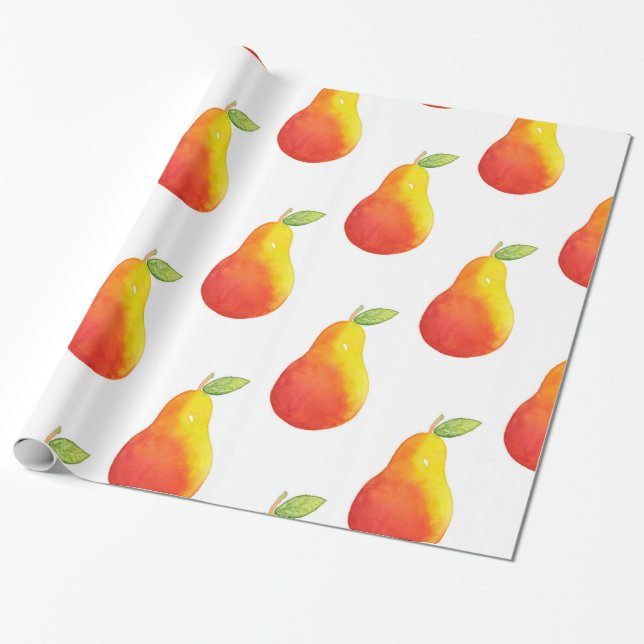Papier Cadeau Motif de poire aquarelle (Déroulé)