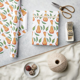 Papier Cadeau Motif de poire aquarelle peinture à la main