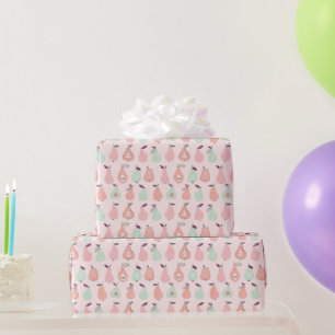 Papier Cadeau Motif de poire rose dessiné à la main