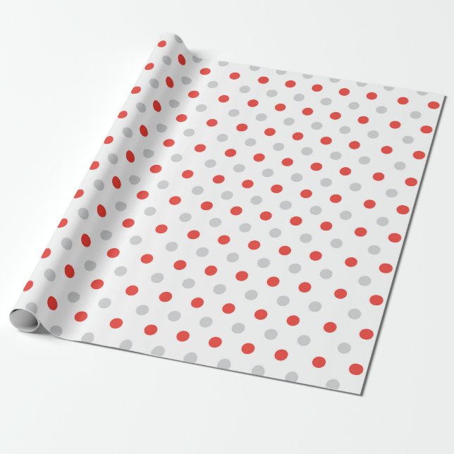Papier Cadeau Motif de pois rouges et gris (Déroulé)