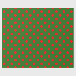 Papier Cadeau Motif de pois rouges sur fond vert 