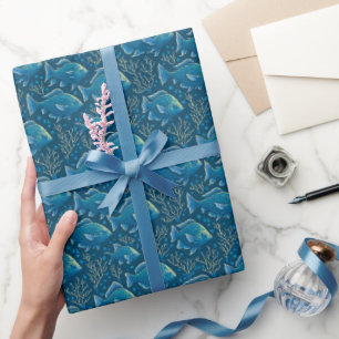 Papier Cadeau Motif de poisson bleu
