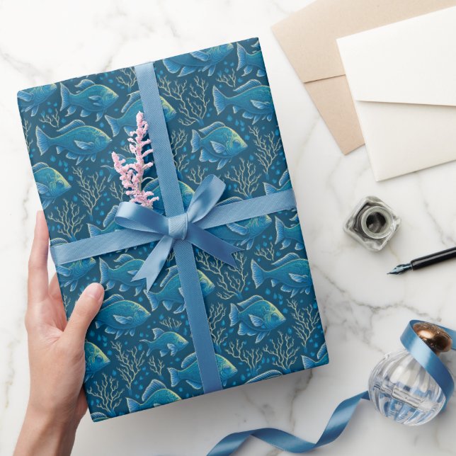 Papier Cadeau Motif de poisson bleu (Cadeaux)