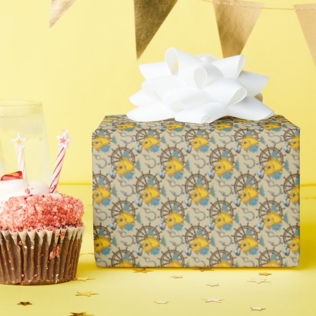 Papier Cadeau Motif de poisson du capitaine de mer (Fête d'anniversaire)