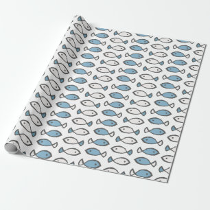Papier Cadeau Motif de poissons blancs bleus de mer d'été