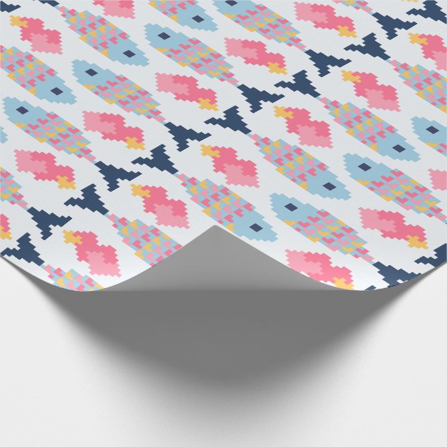 Papier Cadeau Motif de poissons et de cœurs en pixels (Coin)