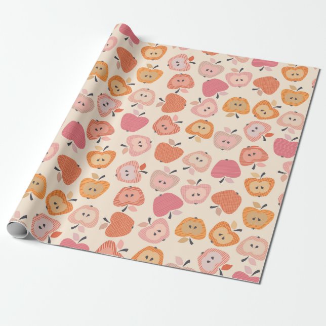 Papier Cadeau Motif de pomme rose et orange mignon (Déroulé)